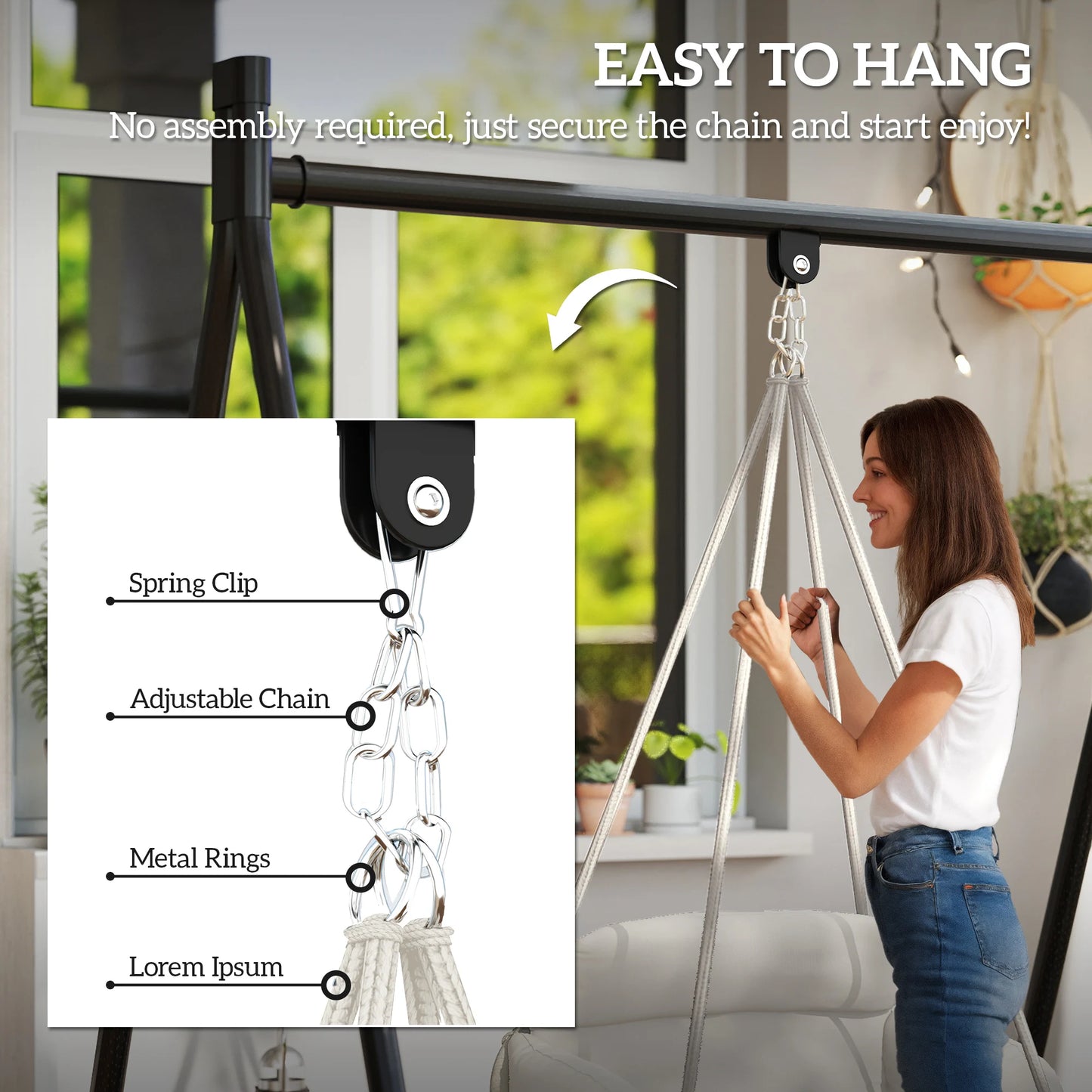 Hanging Hammock Chair with Cushion, Macrame Swing Chair, Cream