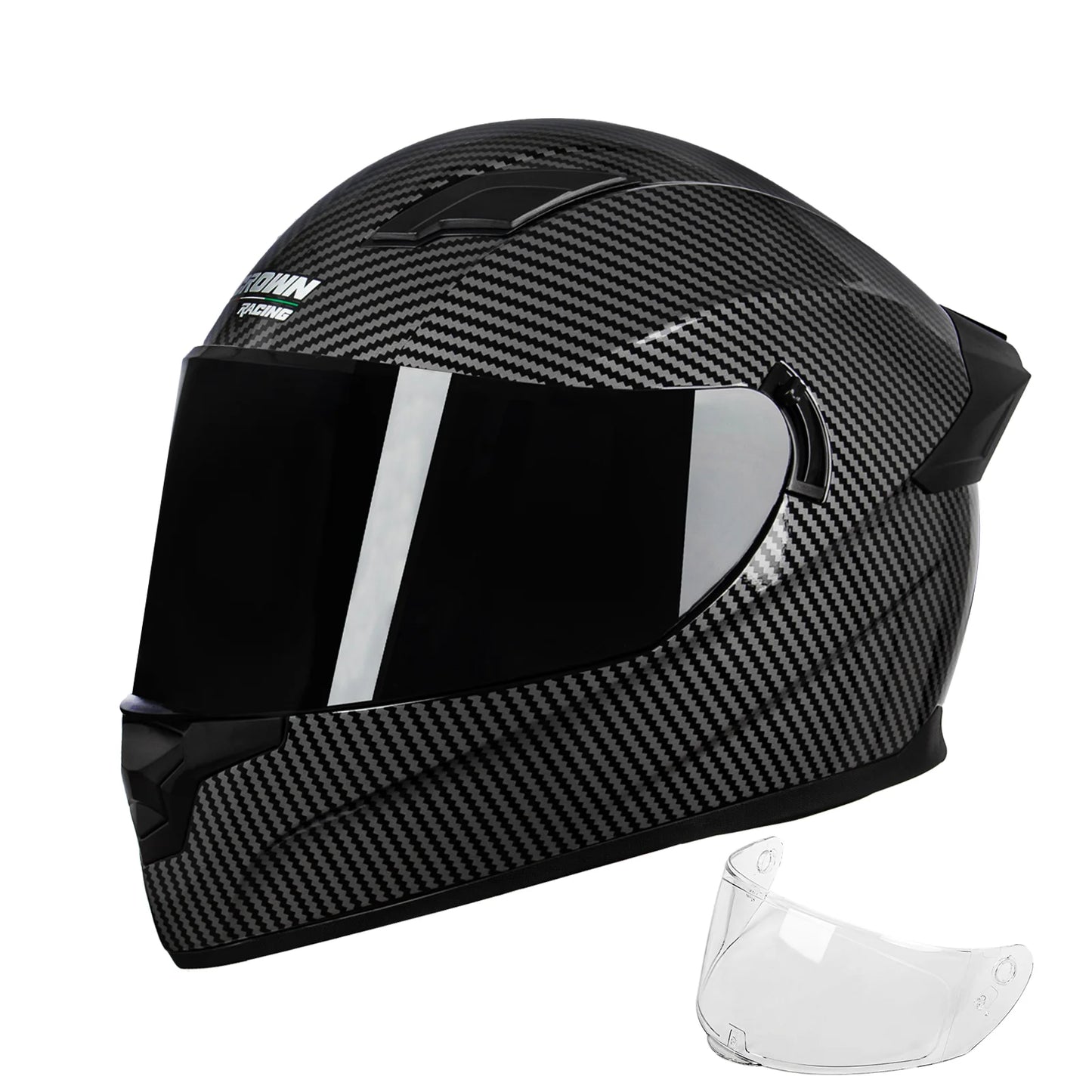 Crown Racing F-700 Full Face Motorcycle Helmet for Adults, DOT FMVSS 218 Certified Street Bike Helmet with Tinted Shield, Clear Replacement Visor and Removable Liner,Size M-XL