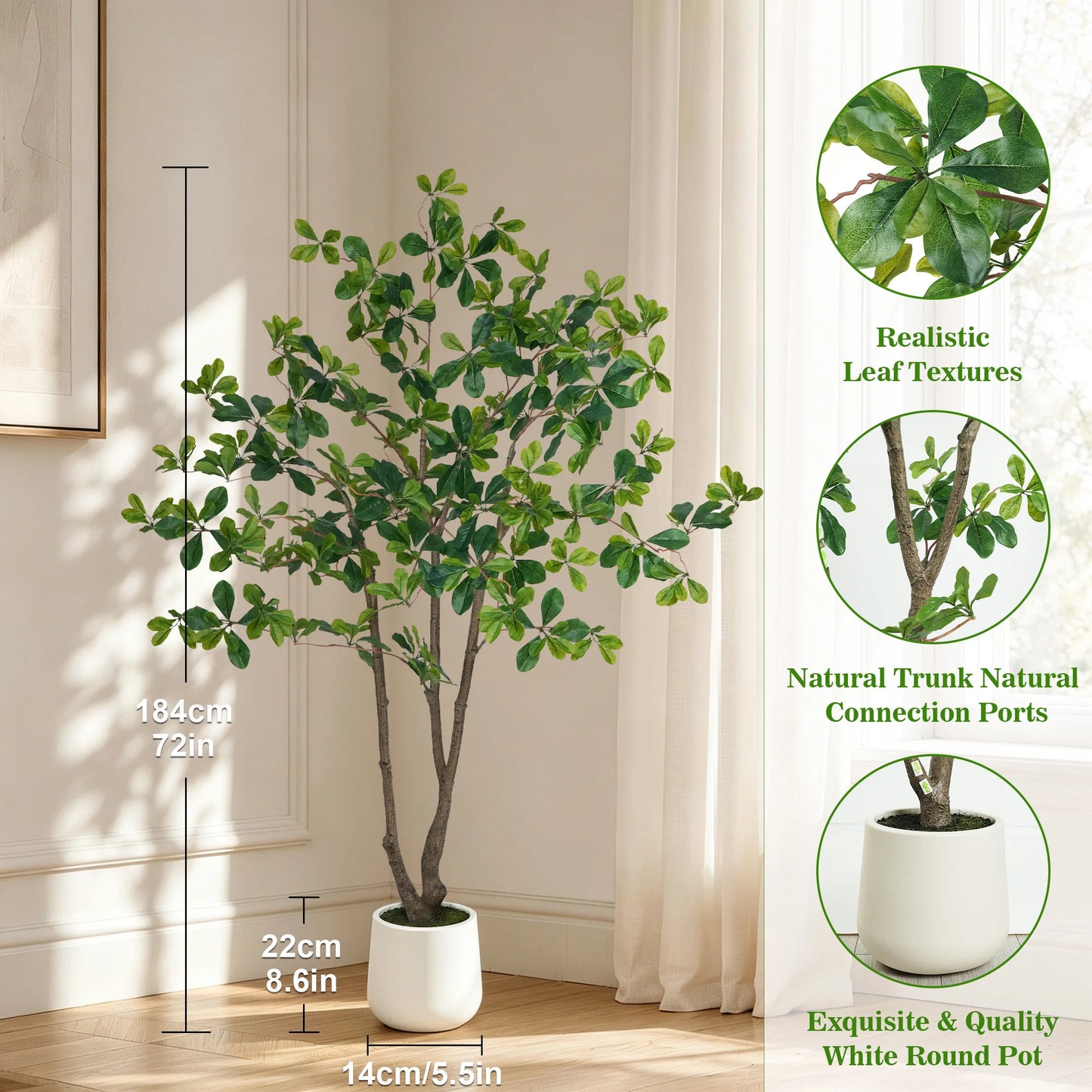 5/6/7ft Faux Black Olive Tree Faux Plants Indoor Large Tall Tree in White Round Pot Aritificial Eucalyptus Tree with Natural Wood Trunk & Realistic Leaves, Fake Olive Plant for Home Office Indoor Decor