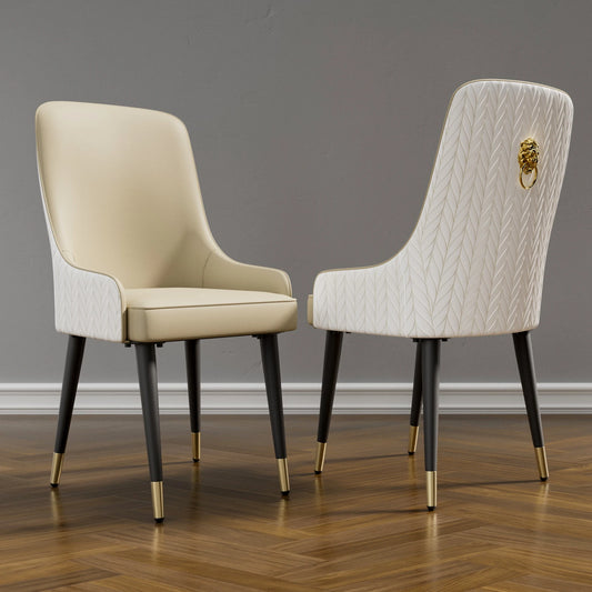 Modern PU Leather Dining Chairs Set 2 Lion Head Ring