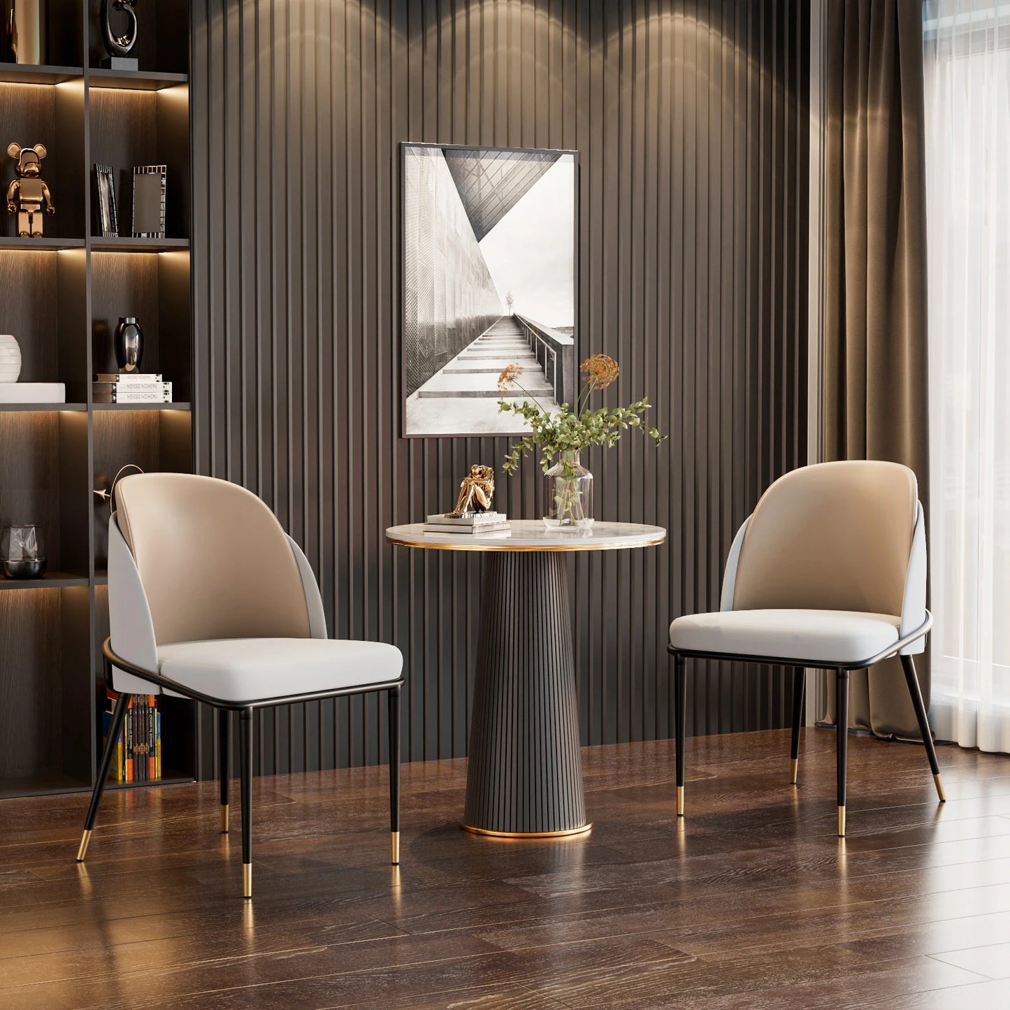 Modern Faux Leather Dining Chairs With Wood Back Two Pack