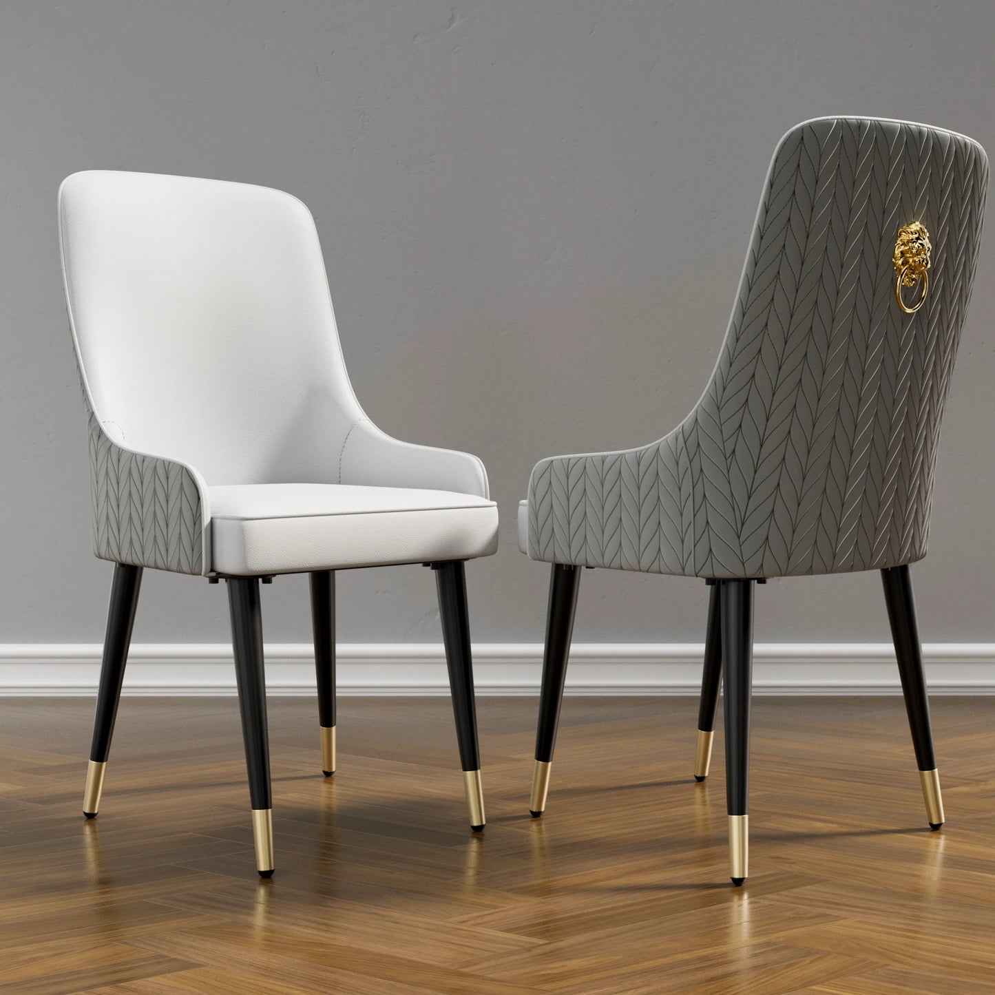 Modern PU Leather Dining Chairs Set of 2 Metal Legs