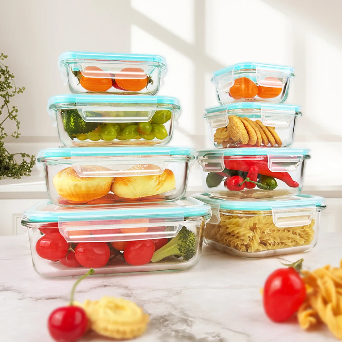Glass Food Storage Containers 8 Piece Set Leakproof Airtight Microwave Safe