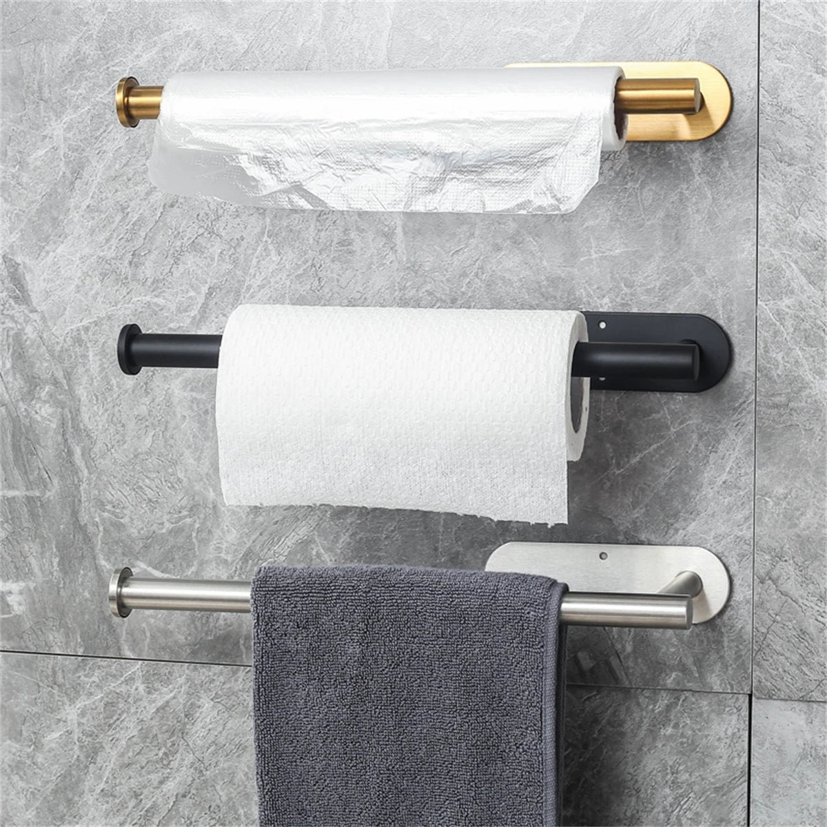 Adhesive Metal Paper Towel Holder With Bathroom Storage Rack