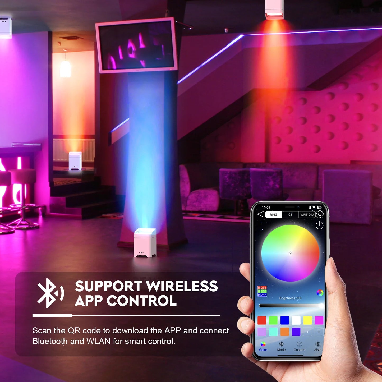 U'King RGBWA+UV LED Par Light 6x18W DMX Battery Wireless