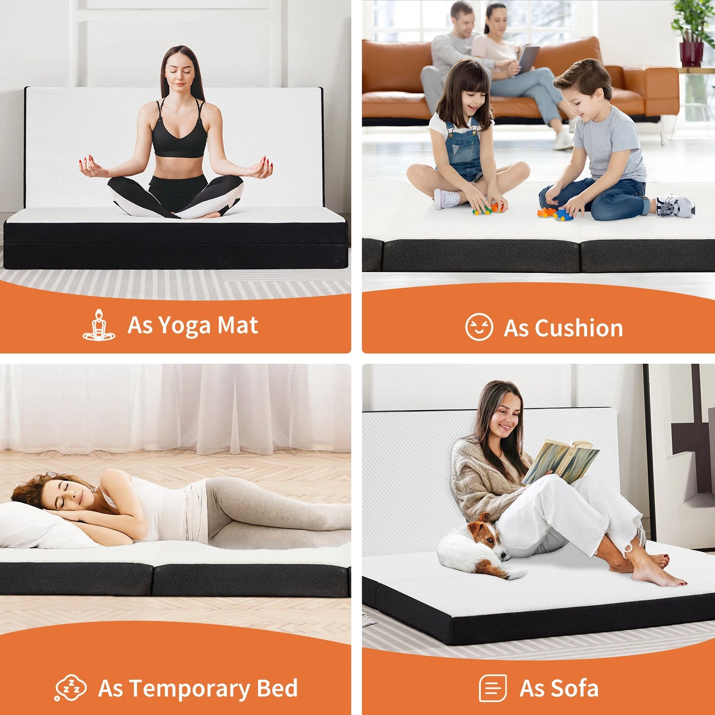JHK 3-4Inch Soft Mattress Tri-Fold Memory Foam Mattress with Collapsible and Washable Cover Portable Floor Bed for Travel Yoga
