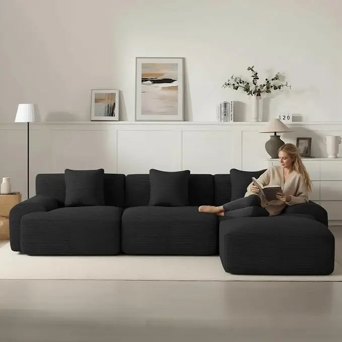 Modular Sectional Sofa With Ottoman Memory Foam Corduroy Upholstery