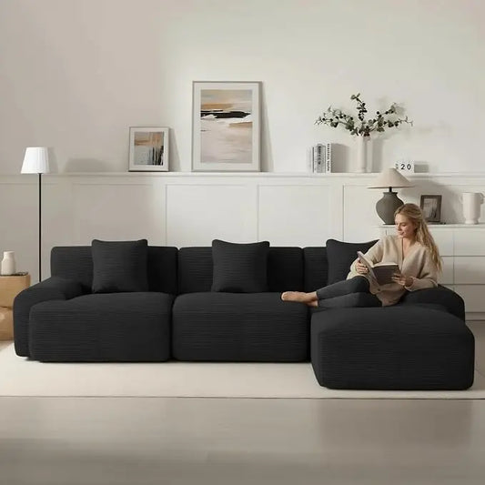 Modular Sectional Sofa With Ottoman Memory Foam Corduroy Upholstery