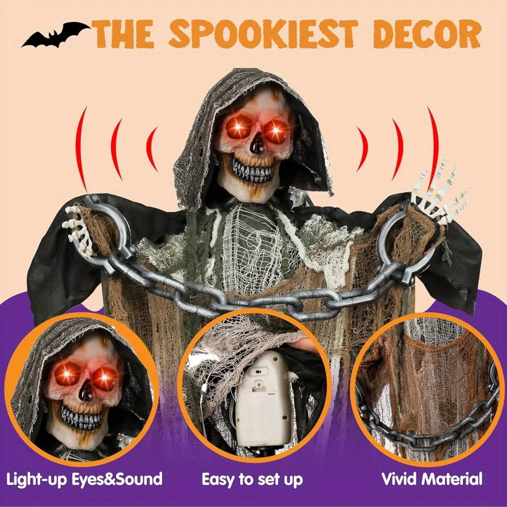 Joyfy Grim Reaper Animatronic Halloween Decoration With Chain Sound