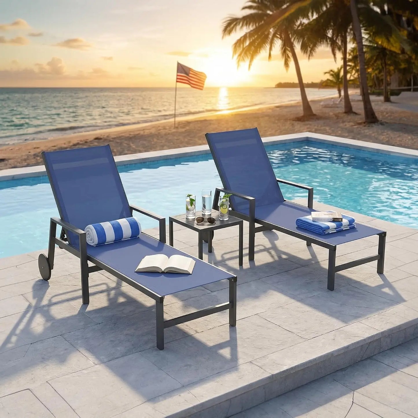 Outdoor Chaise Lounge with Wheels Aluminum Pool Lounge Chairs Set of 2 Fade-Resistant Patio Chaise Lounge with 5, Custom