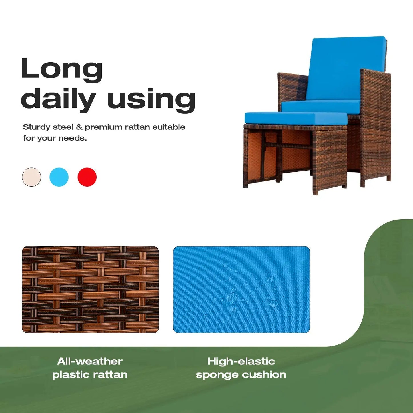 4-Piece Wicker Patio Furniture Set with Cushioned Chairs & Ottomans All Weather Balcony Porch Outdoor, Customized