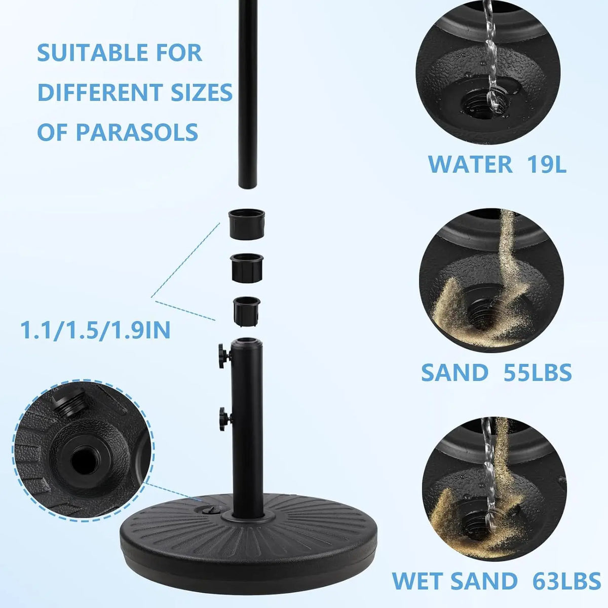 Weighted Patio Umbrella Base with Sand Water Adjustable Anchor