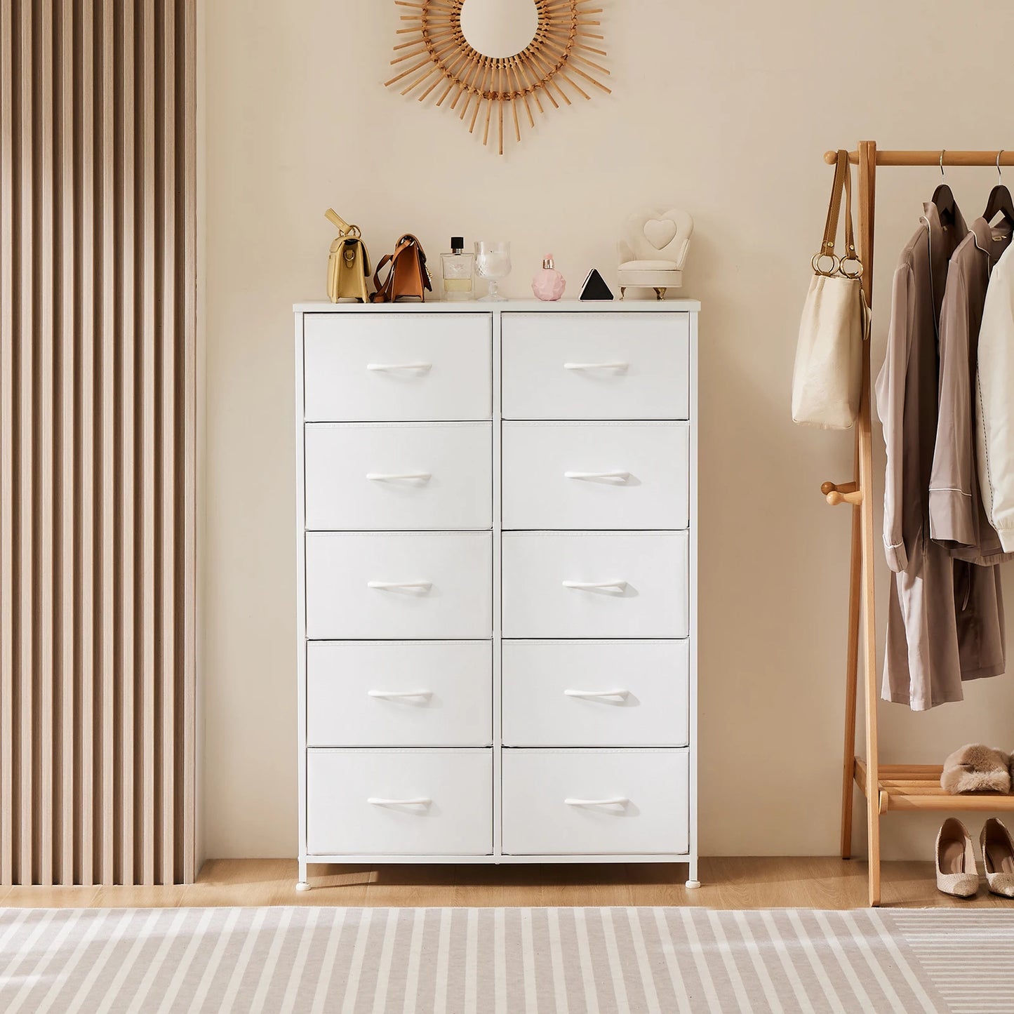 JHK Bedside Table Wardrobe Storage Cabinet With Metal Frame