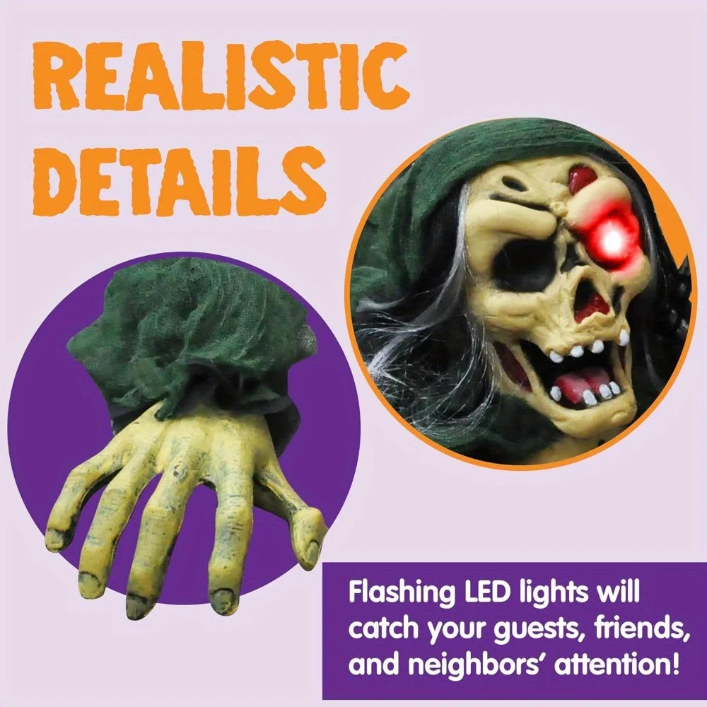 Halloween Outdoor Decoration Zombie Groundbreaker, Outside Halloween Graveyard Decor, Zombie Prop with Creepy Sound and Glowing Eyes, Scary Groundbreaker Decorations for Lawn Yard, Photobooth Props