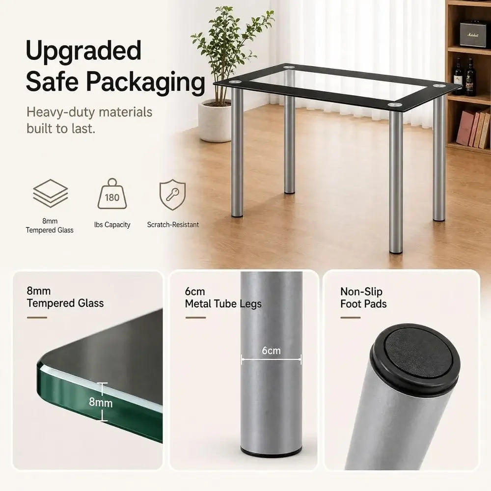 5-Piece Dining Table Set with 1 Glass Dining Table and 4 PVC Chairs, ern Dining Table Set or Kitchen & Breakast Dining Living Ro