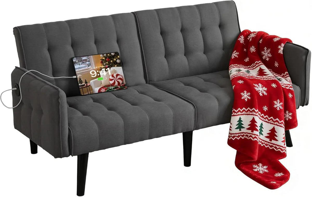 TYBOATLE Tufted Futon Sofa Bed With USB And Adjustable Back