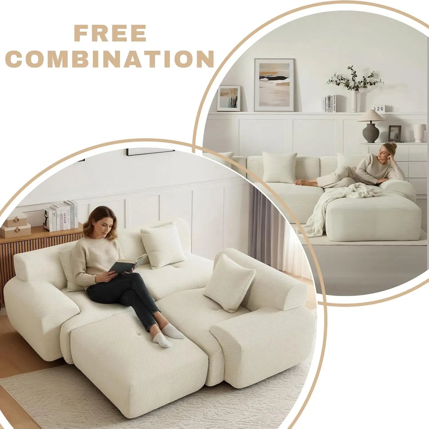 Modular Sectional Sofa With Ottoman Memory Foam Corduroy Upholstery