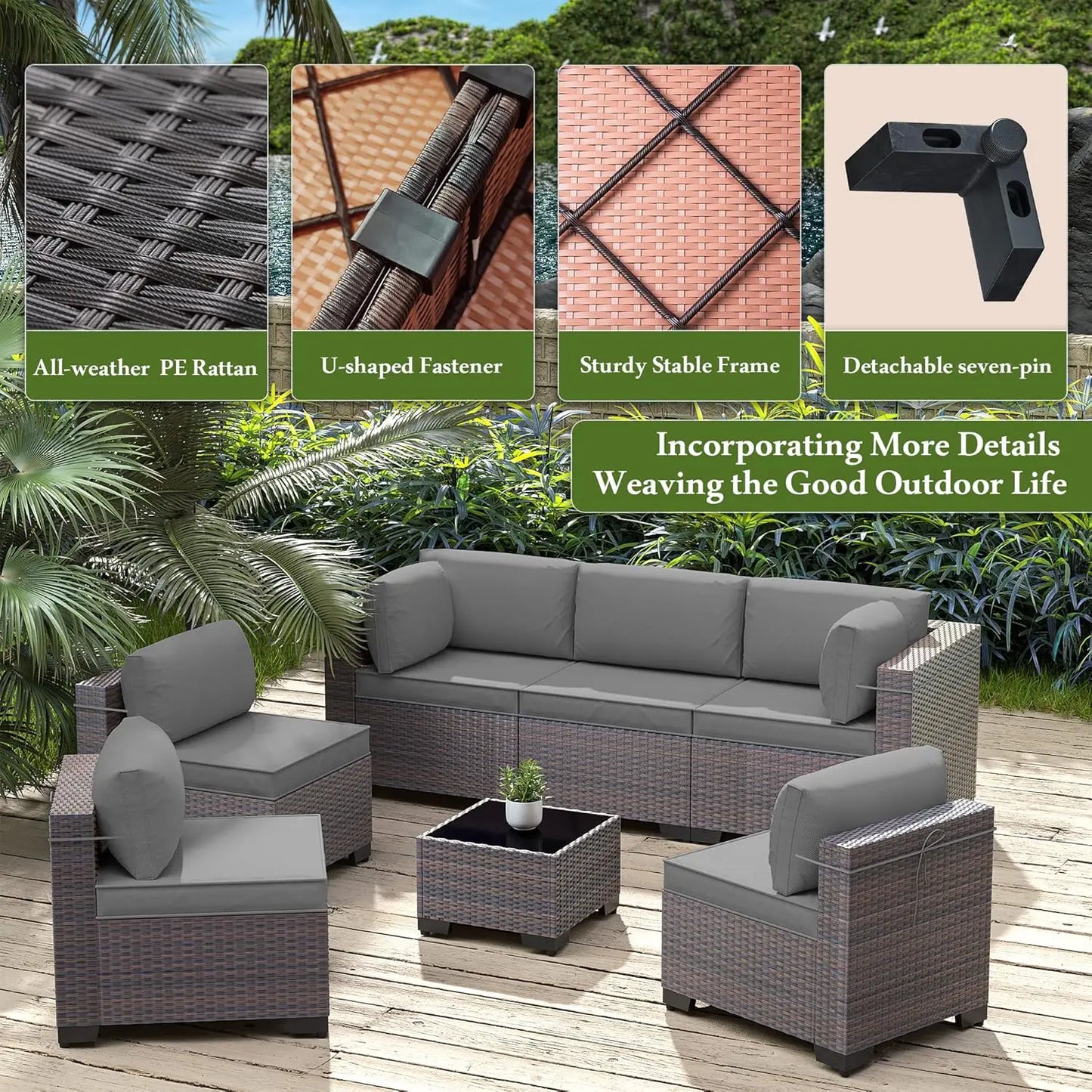 14 Pieces Outdoor Patio Furniture Set,Outdoor Sectional Furniture All Weather PE Rattan Wicker Patio Conversation Set, Custom