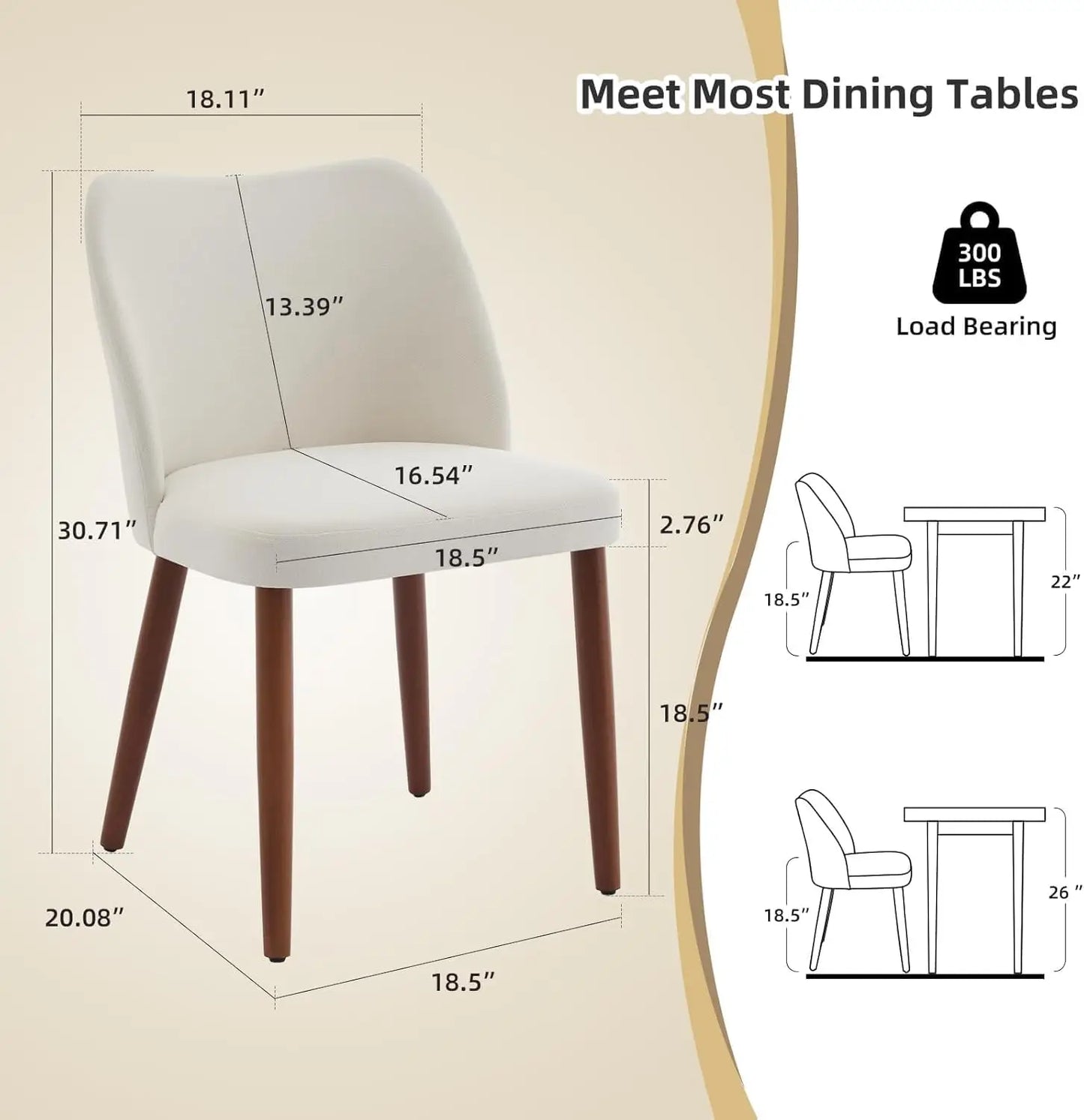 HobbyLane Mid Century Modern Dining Chairs Set 2 Linen Upholstered