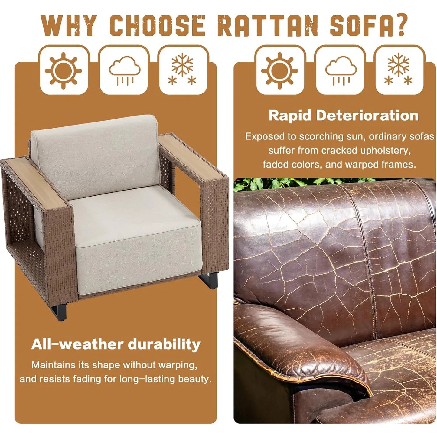 XIUWO All Weather PE Rattan Outdoor Sectional Sofa Set