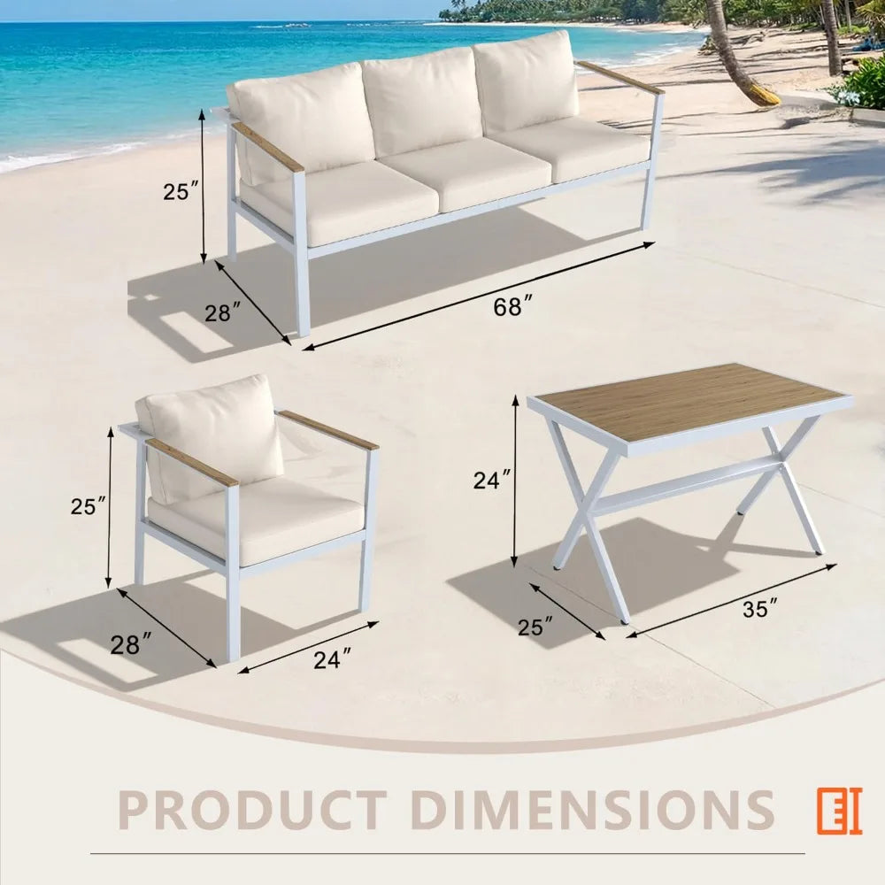 Aluminum Patio Sectional Furniture Set,4 piece Patio Conversation Sets Outdoor Patio Furniture Set Sofa with Coffee, Customized
