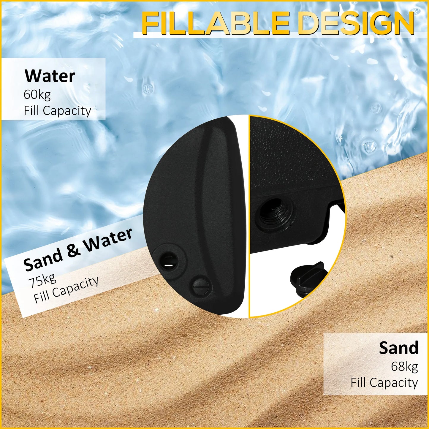 Cantilever Offset Umbrella Base Stand with Wheels, Water and Sand Filled, Black