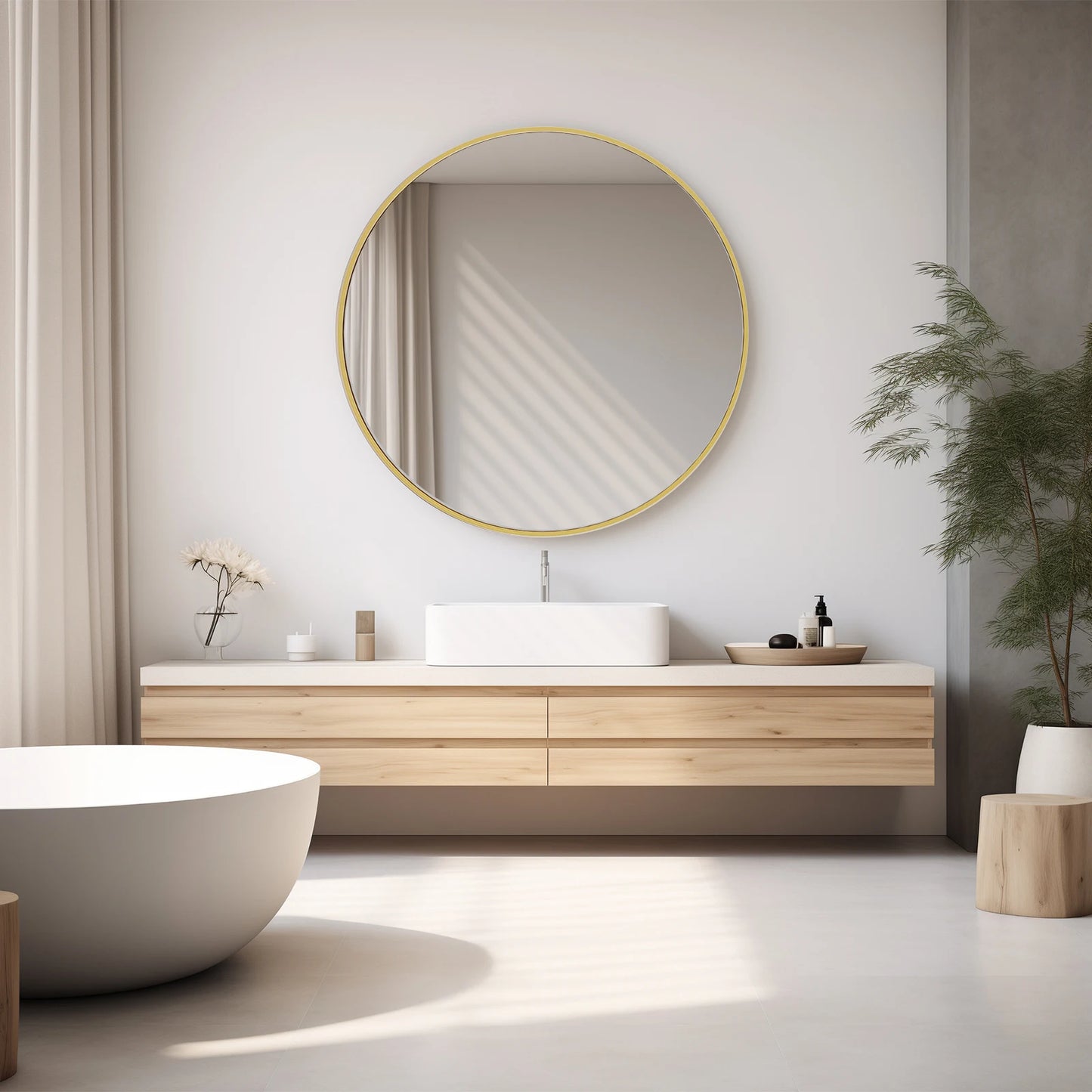 JHK Gold Round Vanity Mirror With Matte Metal Frame