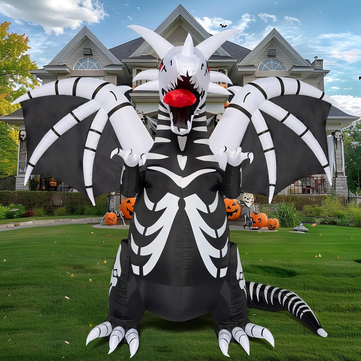 Joyfy Inflatable Skeleton Dragon Halloween Yard Decoration With LED Eyes
