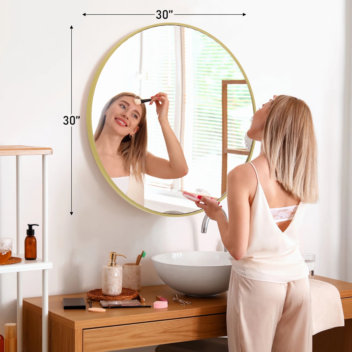 JHK Gold Round Vanity Mirror With Matte Metal Frame