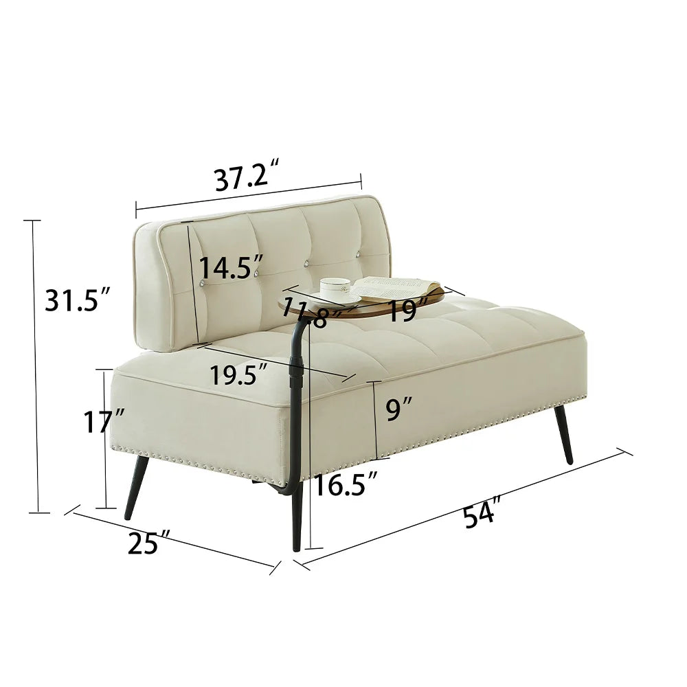 Modern Velvet Sofa With Rotating Side Table For Small Spaces