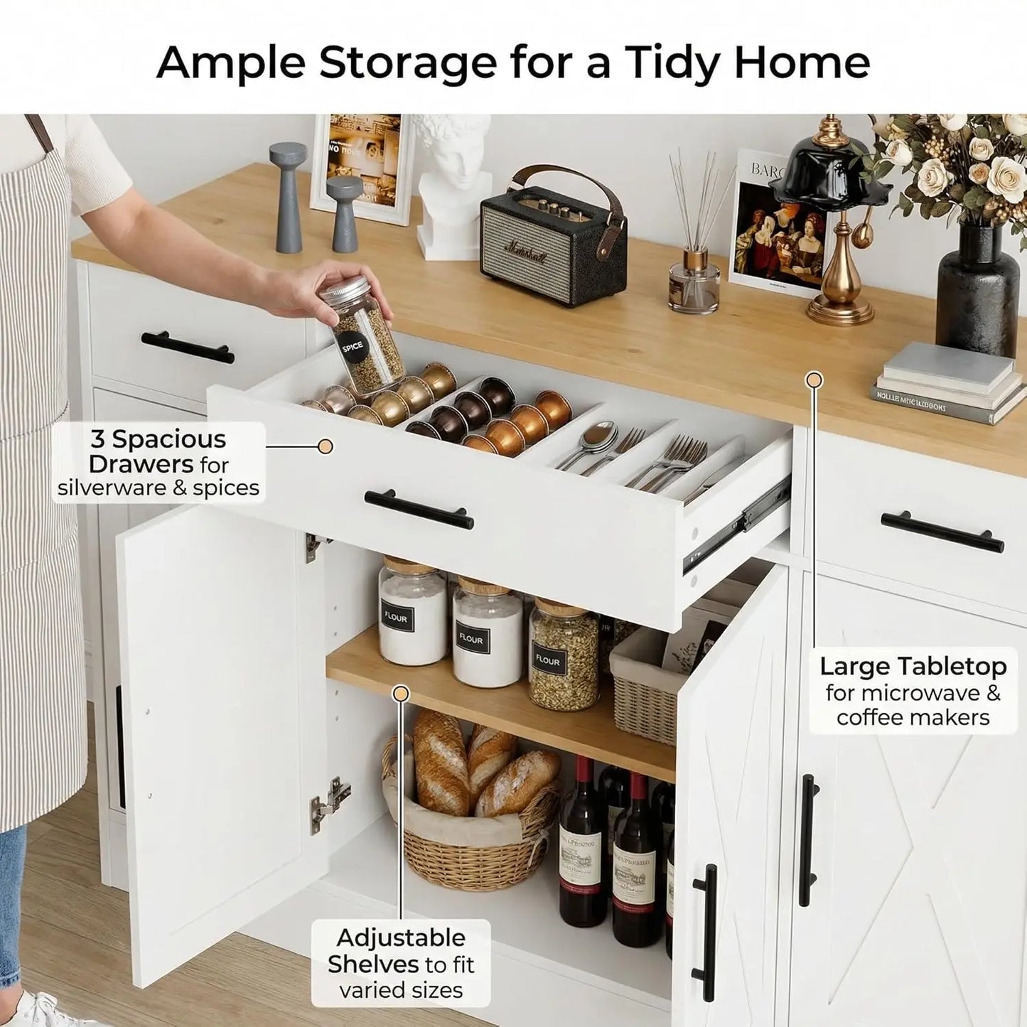 Buffet Cabinet With Four Doors Three Drawers And Adjustable Shelf