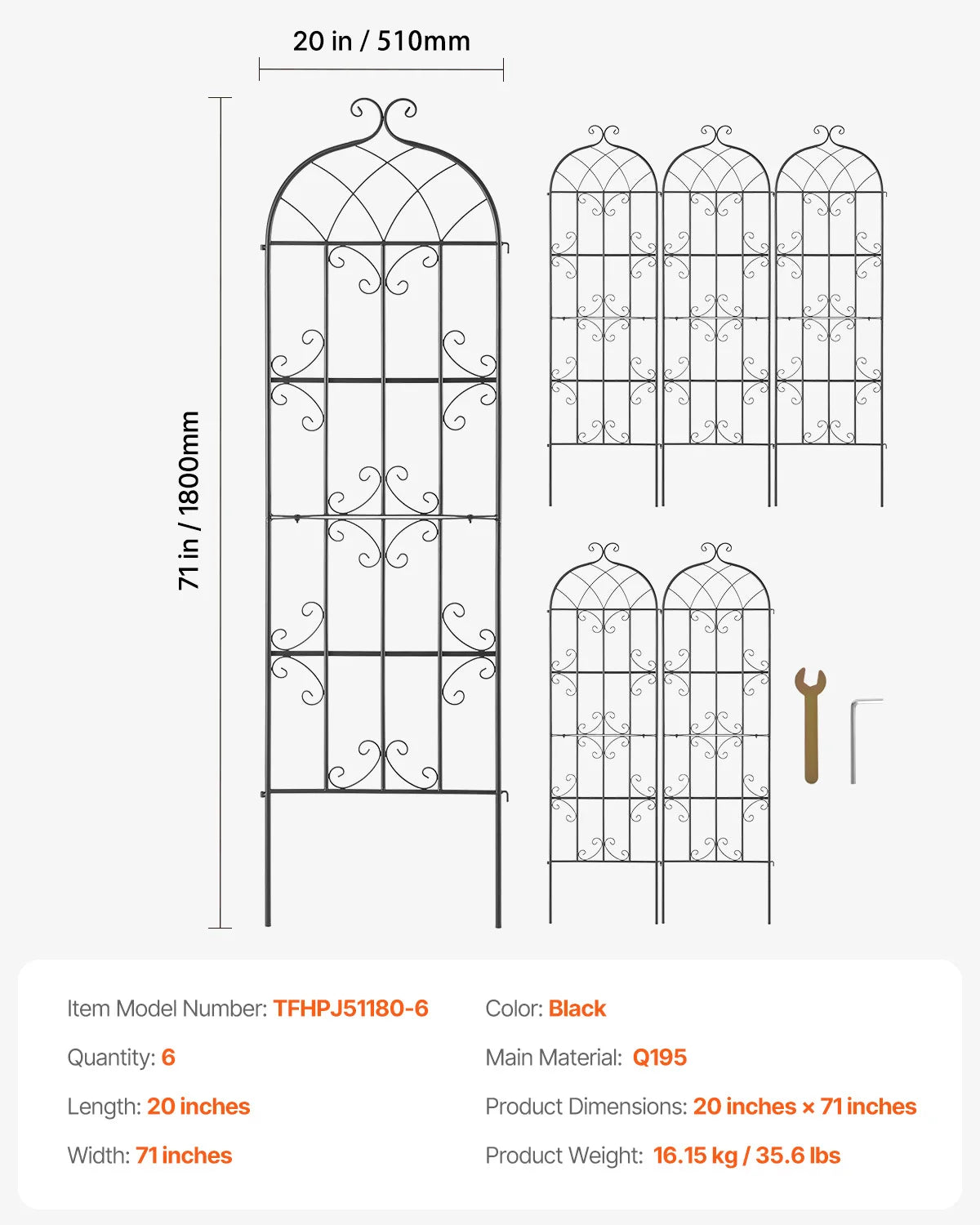 SucceBuy Garden Trellis for Climbing Plants 71x20in Rustproof Metal Flower Trellis Decorative Clematis Trellis for Courtyard