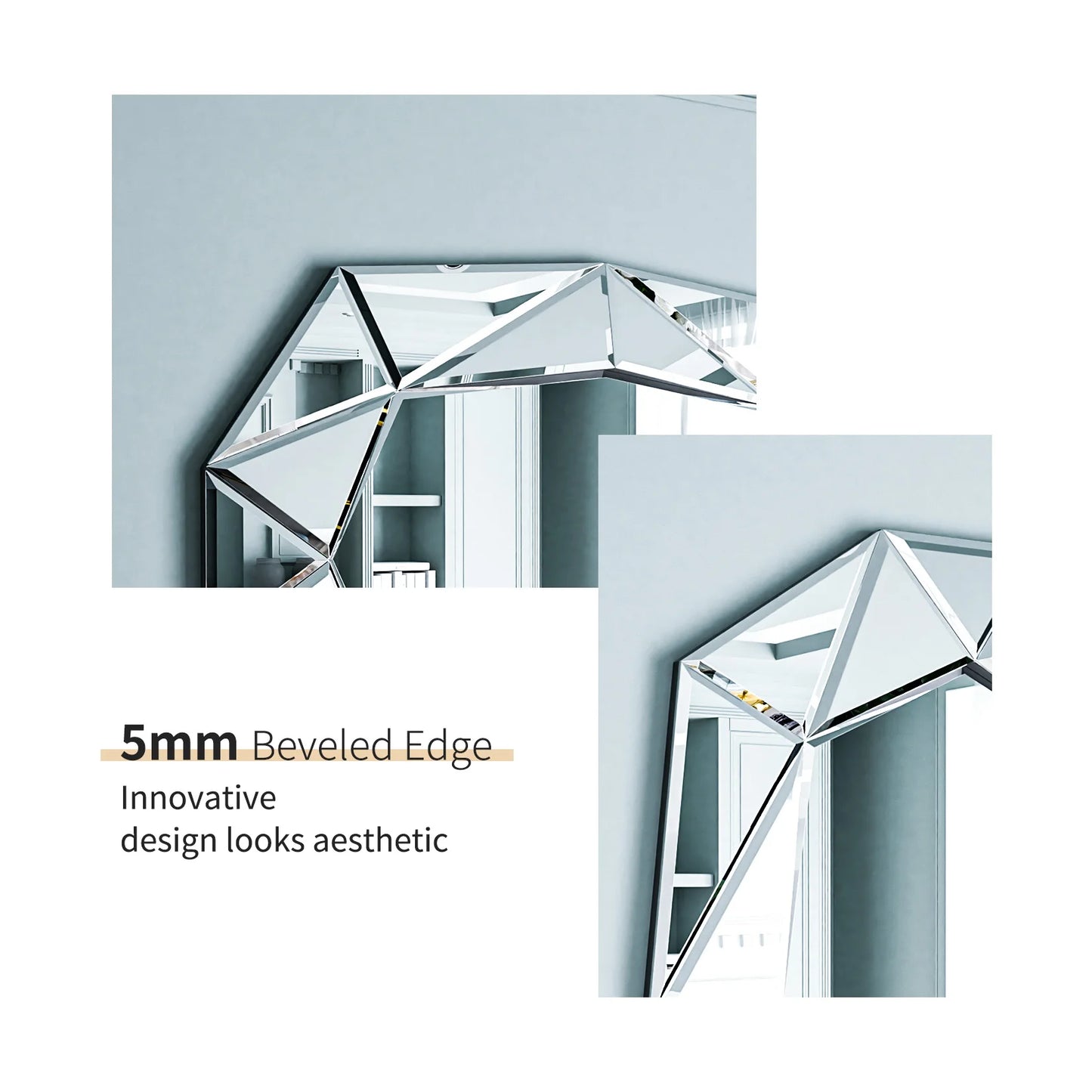Wisfor Irregular Silver Glass Wall Mirror With Beveled Diamond Edge