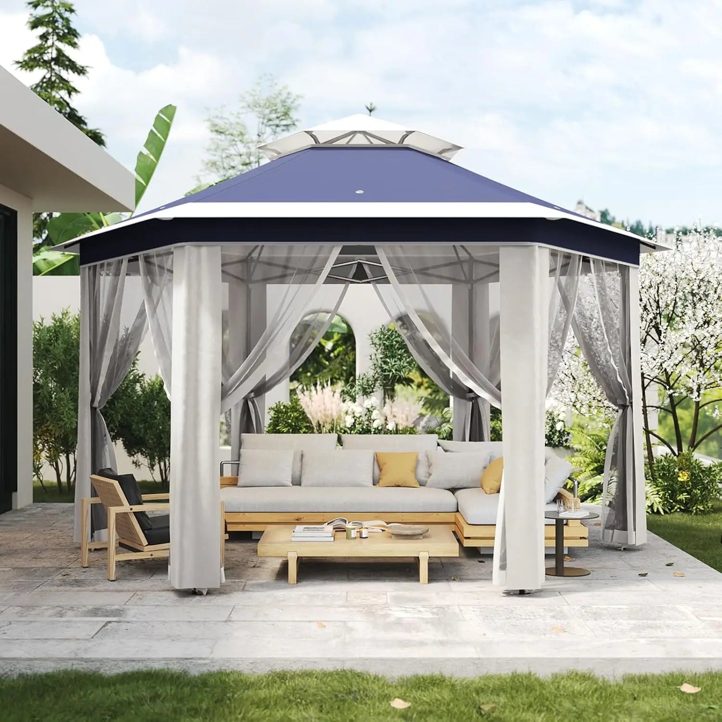 Alloy Steel Pop Up Gazebo With Mosquito Netting Vent Roof