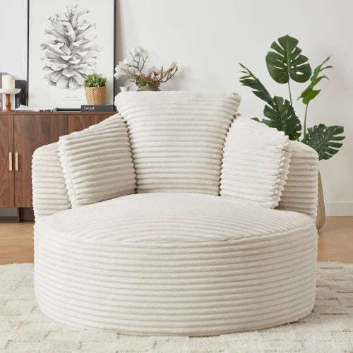 48.8" Round Chair Boneless Chaise Sofa Chair with Backrest and 3 Pillows for Living Room, No Assembly Required