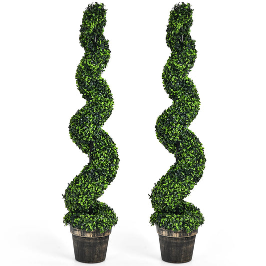LIFEZEAL 2 Pack Artificial Spiral Boxwood Topiary Tree