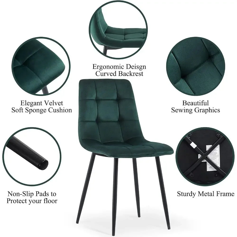 5-Piece Dining Table Set, 47 in ern Irregular RecKitchen Table & 4 orest Green Velvet Upholstery Side Chairs, Metal Legs, Dining