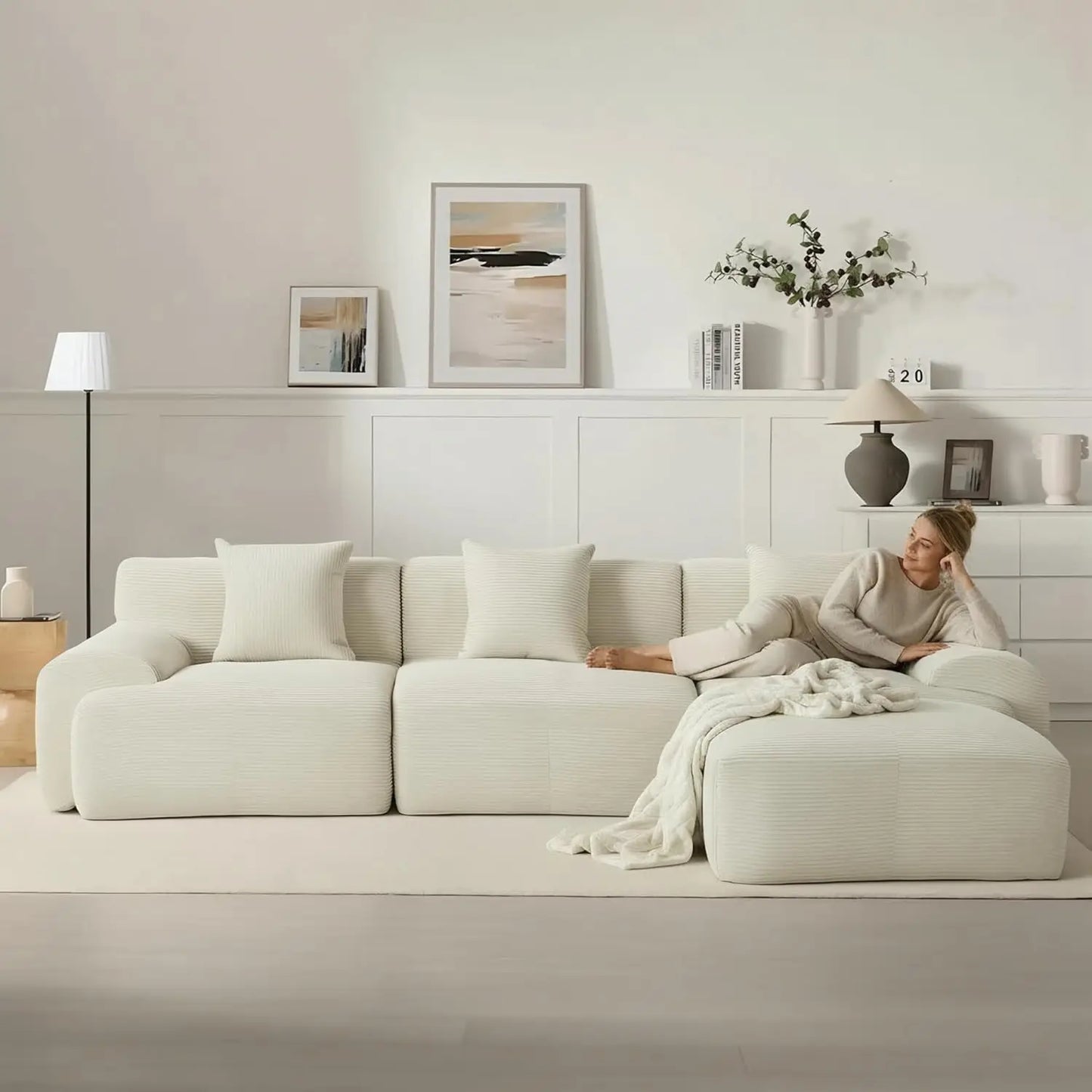Modular Sectional Sofa With Ottoman Memory Foam Corduroy Upholstery