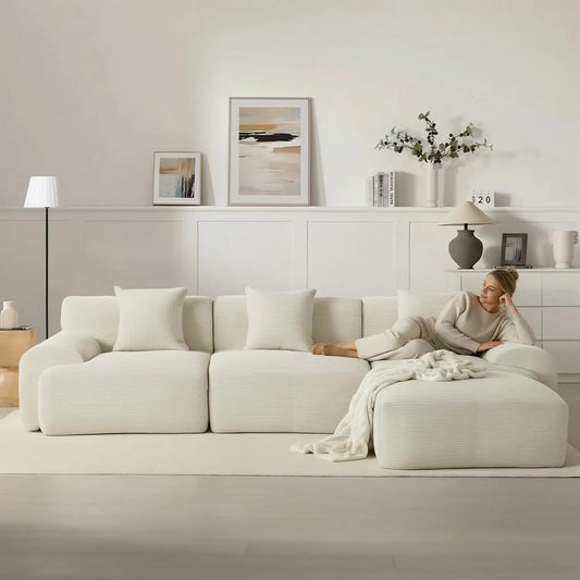 Modular Sectional Sofa No Assembly With Ottoman Corduroy Memory Foam