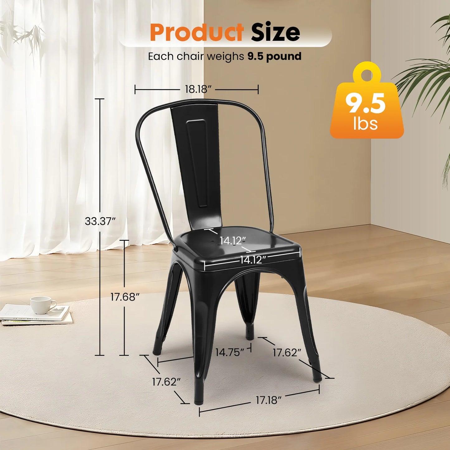 JHK Metal Stackable Dining Chairs For Patio And Outdoor Seating