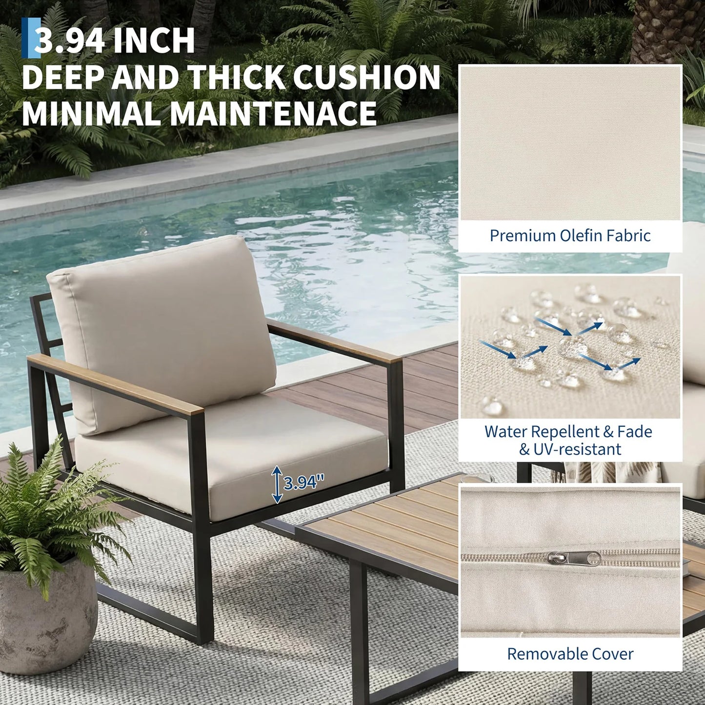 Modern 4-Piece Patio Furniture Set Outdoor Conversation Sectional Sofa With Coffee Table Thick Washable Cushions For Lawn Deck