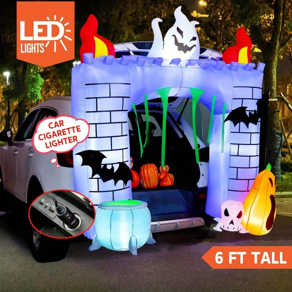 Halloween Inflatable Haunted Castle With Pumpkin Ghosts And LED Lights