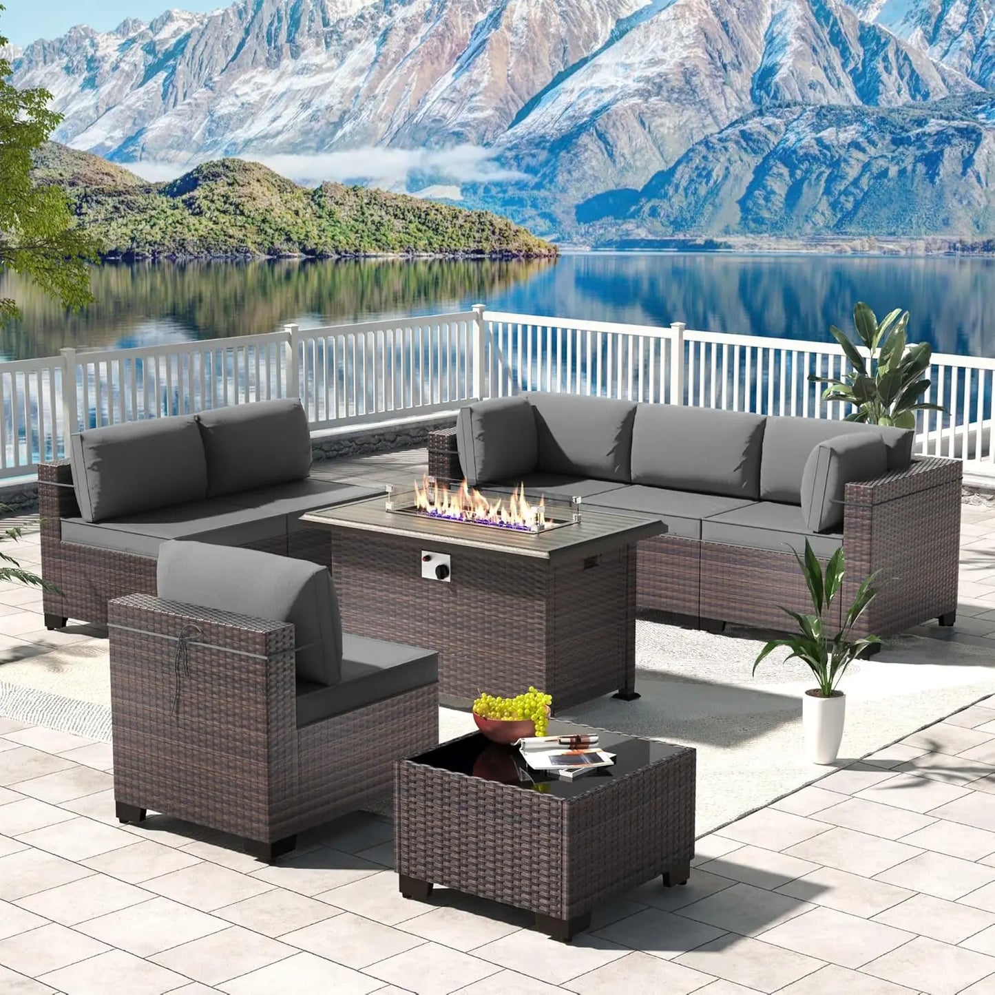 Outdoor Patio Furniture Set,12 Pieces Sectional Rattan Sofa Set Brown PE Rattan Wicker Patio Conversation Set with 10, Custom