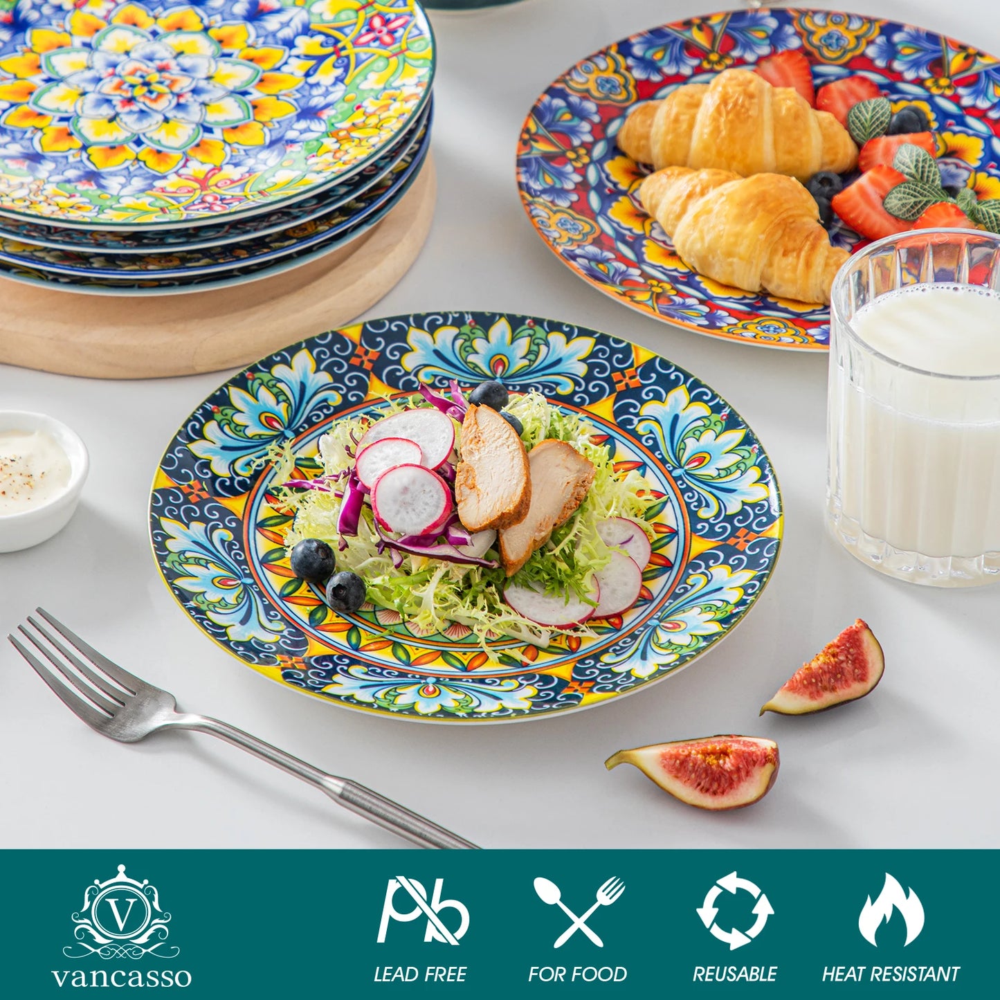 MALACASA Porcelain Dinner Plates Set 12 Piece Dinnerware