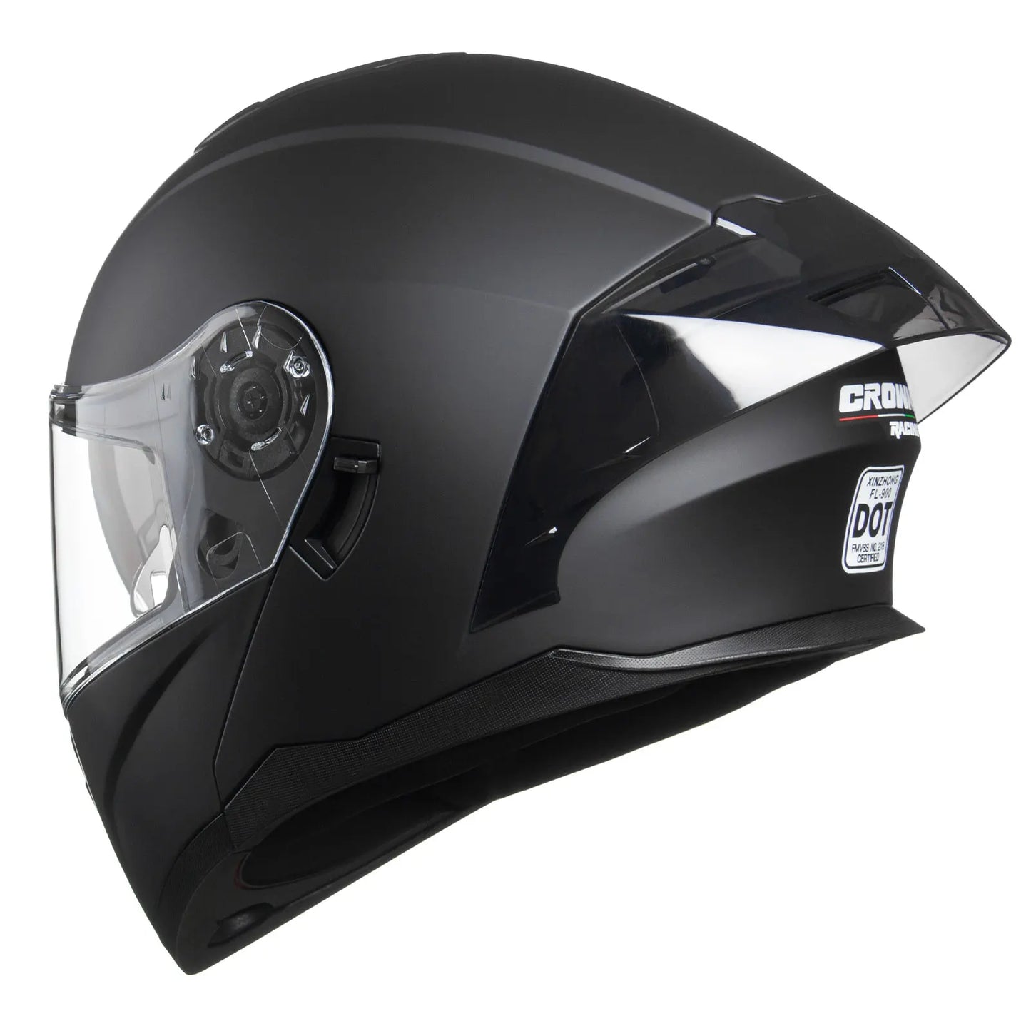 Crown Racing Modular Motorcycle Helmet, DOT Certified Flip-Up Full Face Helmet with Dual Visor and Extra Clear Shield, Adult Sizes M-XL, Matte Black