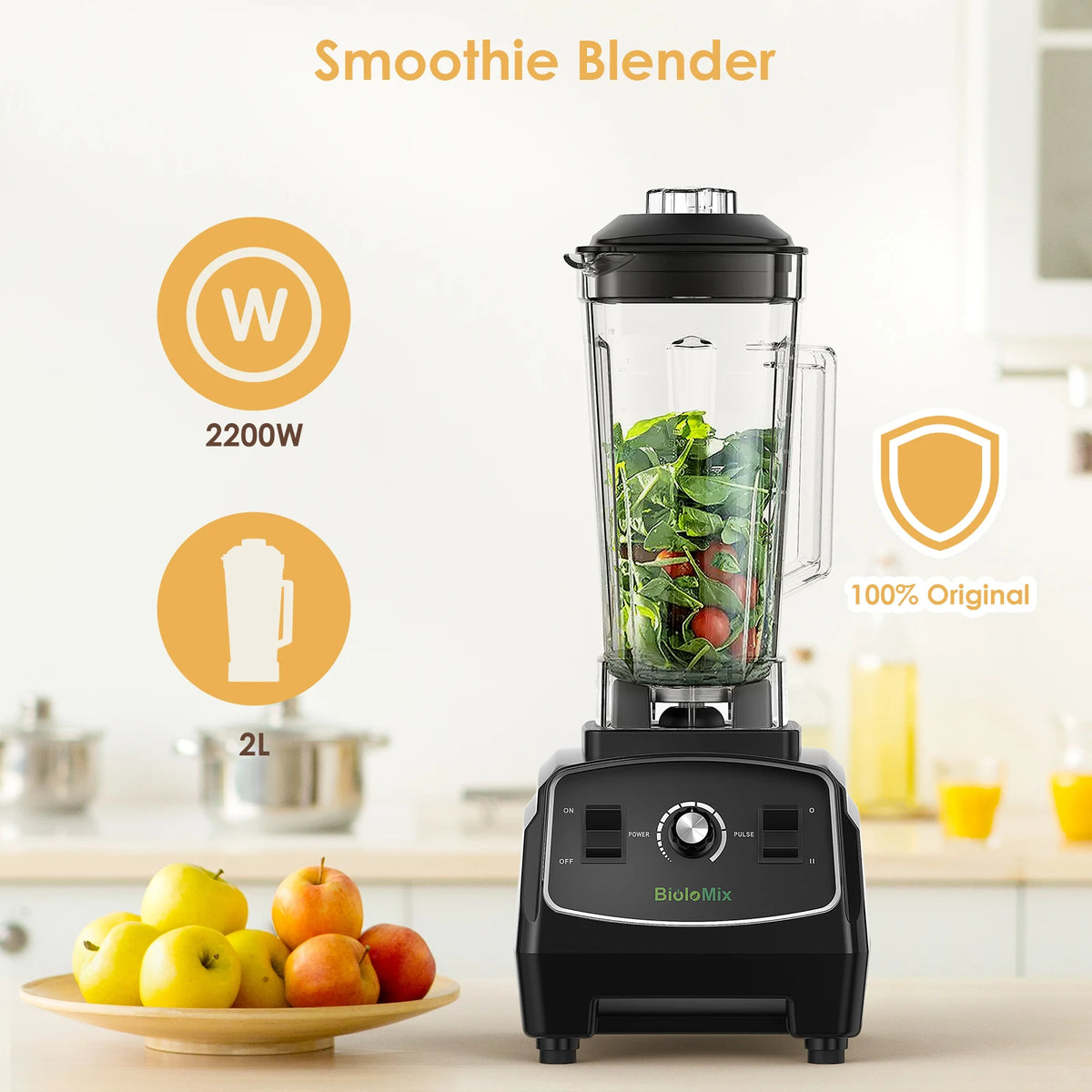 Biolomix 2200W Commercial Heavy Duty Ice Crushing Blender