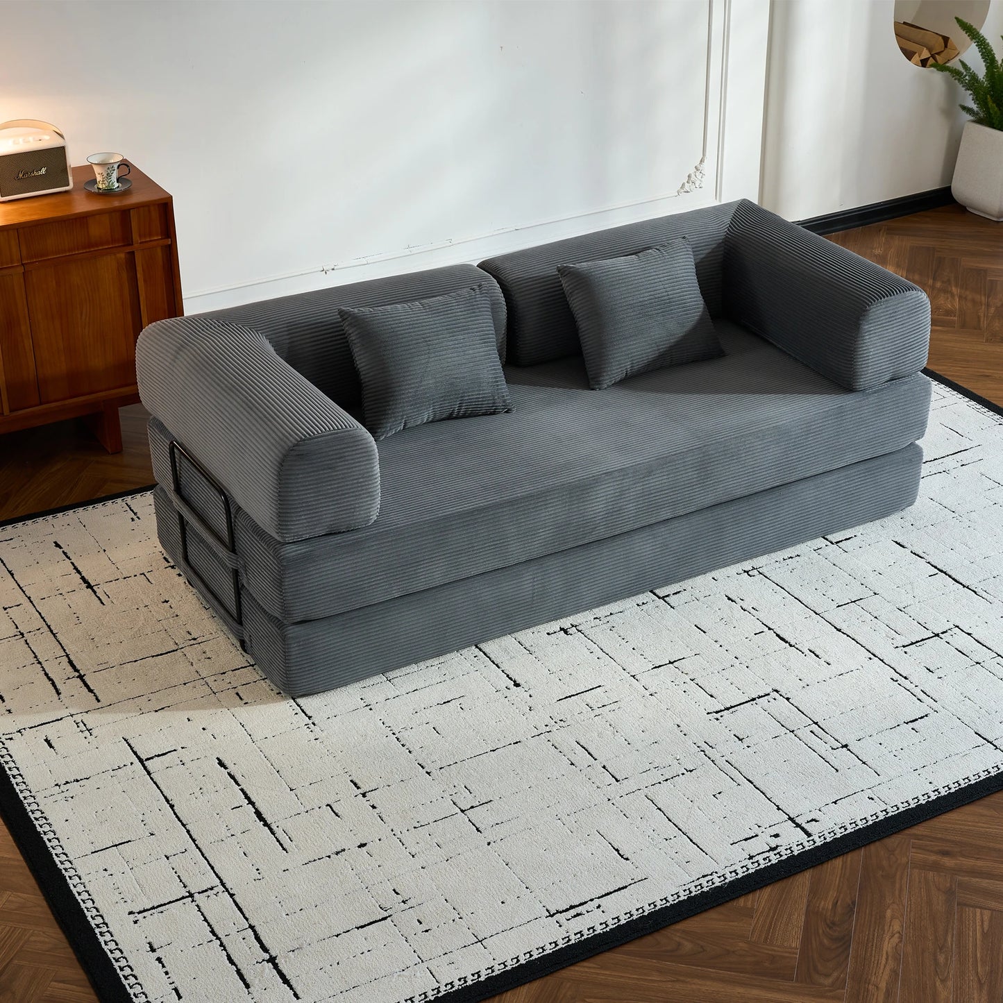 79" Folding Convertible Sofa Bed, Oversized Corduroy Futon Floor Couch, Boneless Loveseat for Small Spaces, Living Room, Bedroom