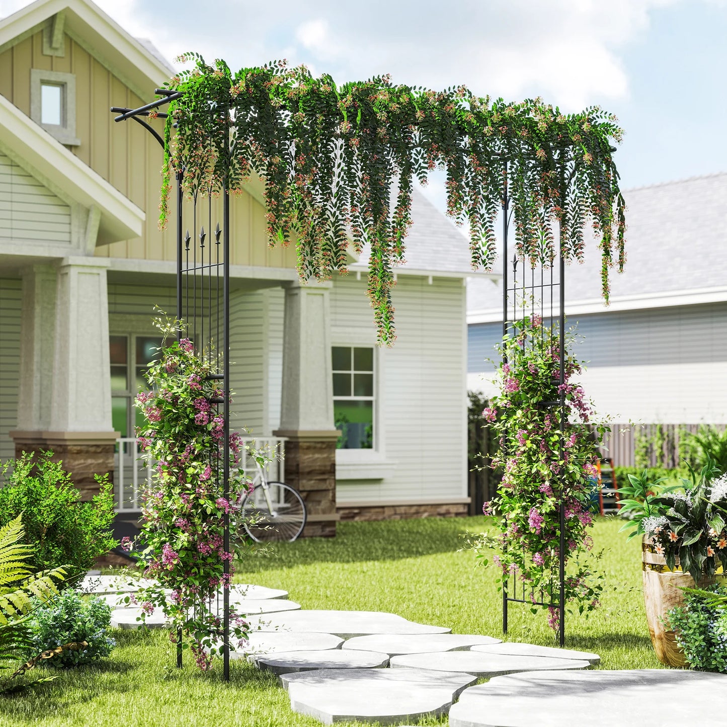 LIFEZEAL Garden Rose Arch Pergola Climbing Trellis Metal