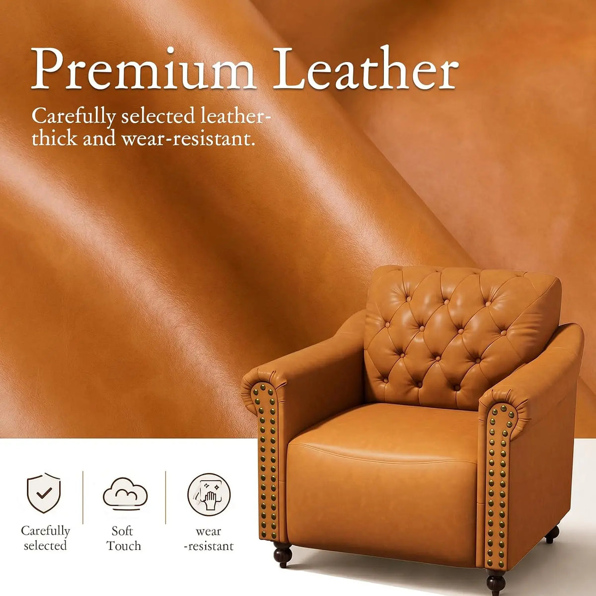 Faux Leather Chesterfield Accent Chair With Classic Nailhead Trim