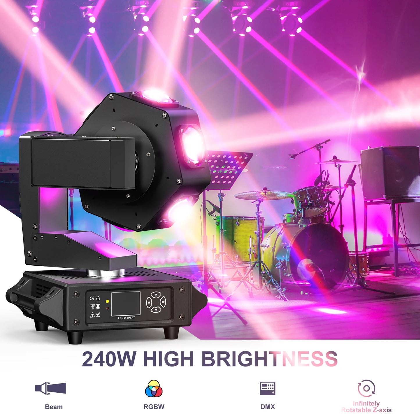 U'King 2Pcs 240W Beam Moving Head DJ Light 6LEDs RGBW 360° Rotating Stage Lights DMX512 For Disco Wedding Party Live Show Bar